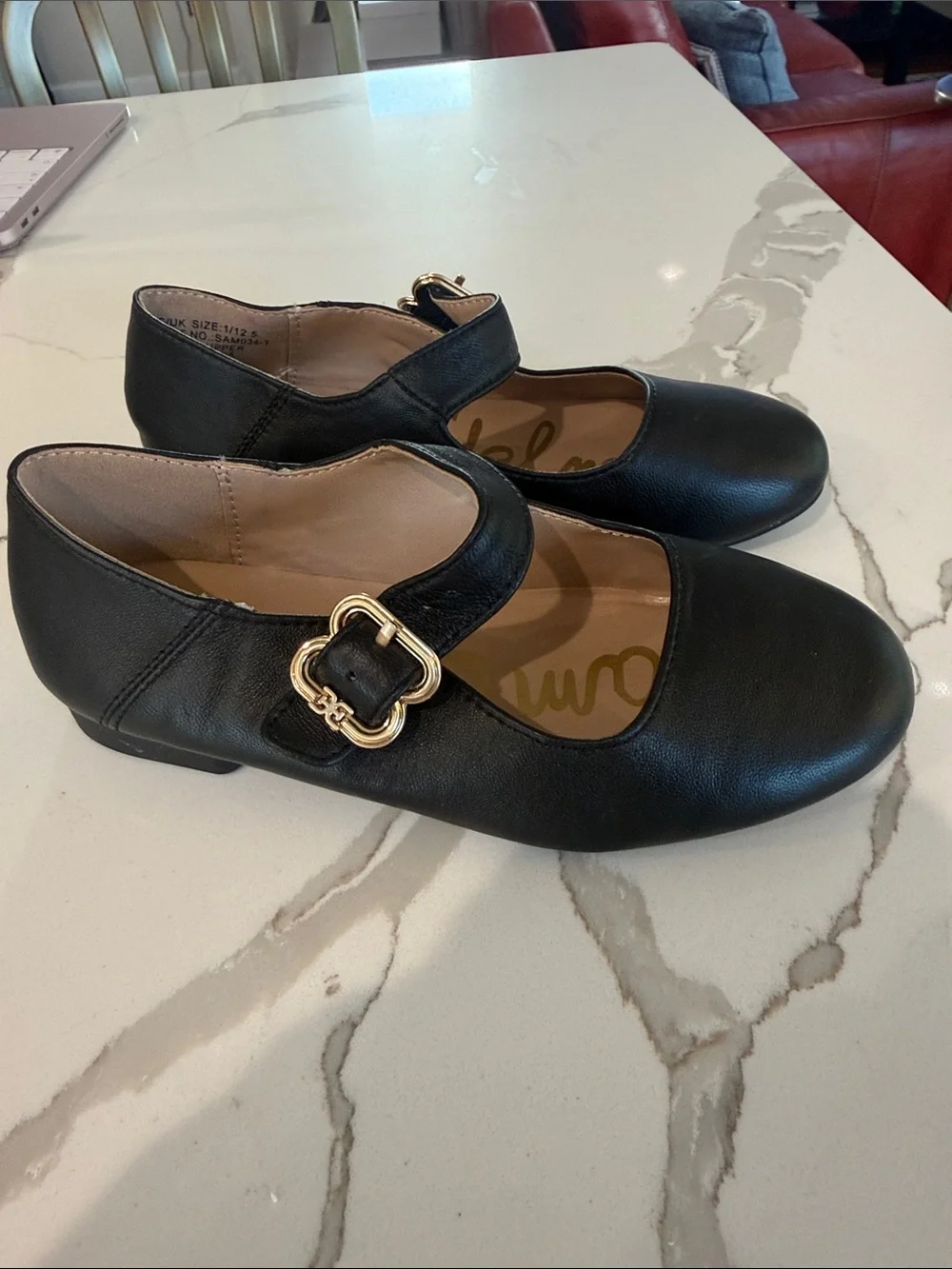 Sam Edelman Black Mary Jane Flats with Gold Buckle